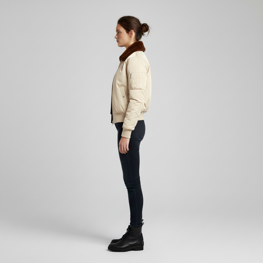 Women's bomber jacket with fur collar