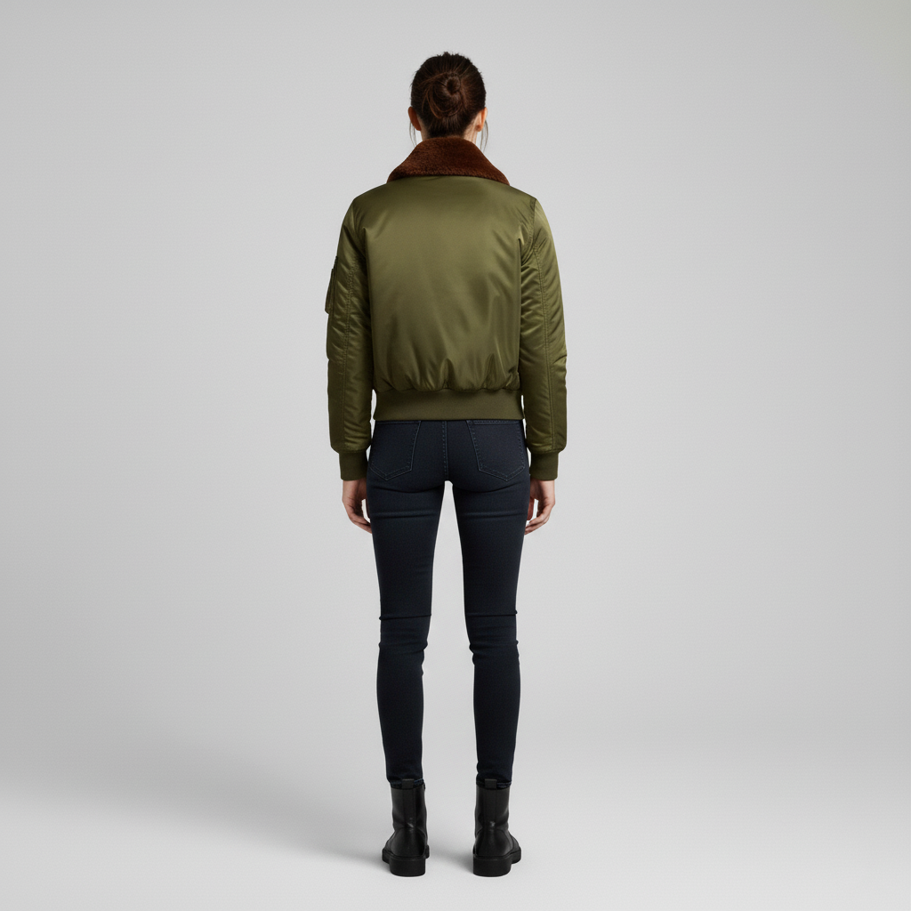 Women's bomber jacket with fur collar