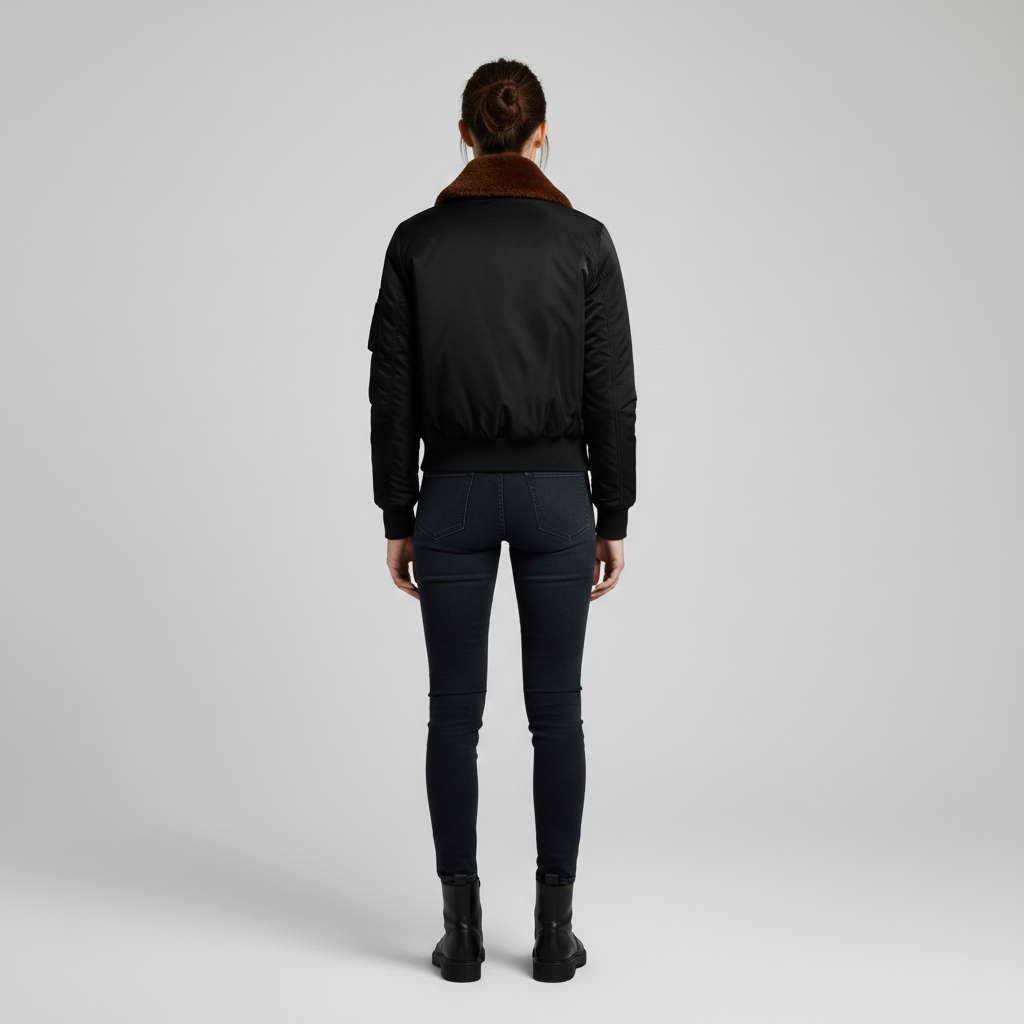 Women's bomber jacket with fur collar
