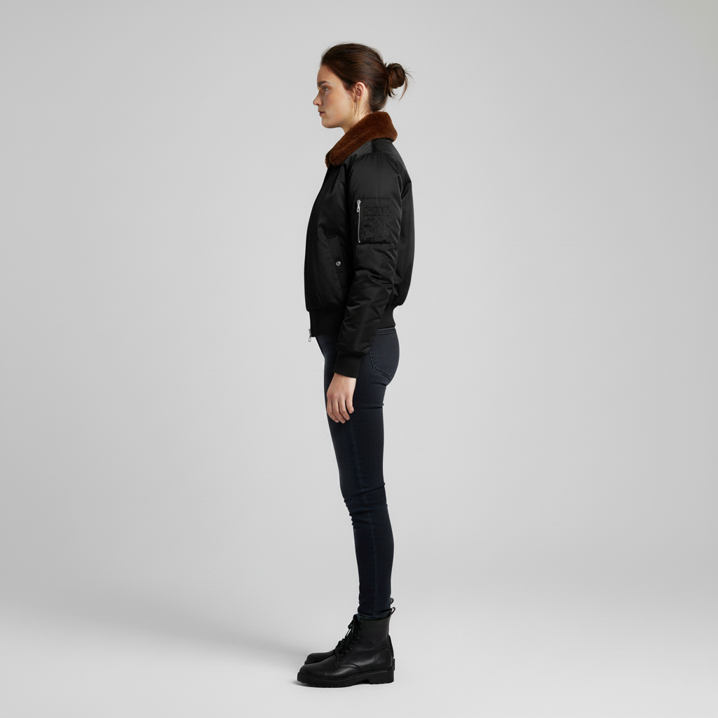 Women's bomber jacket with fur collar