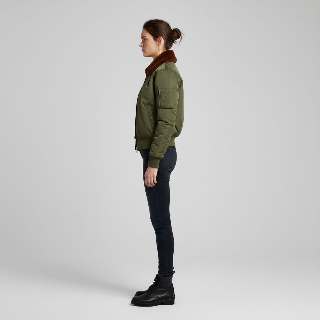 Women's bomber jacket with fur collar
