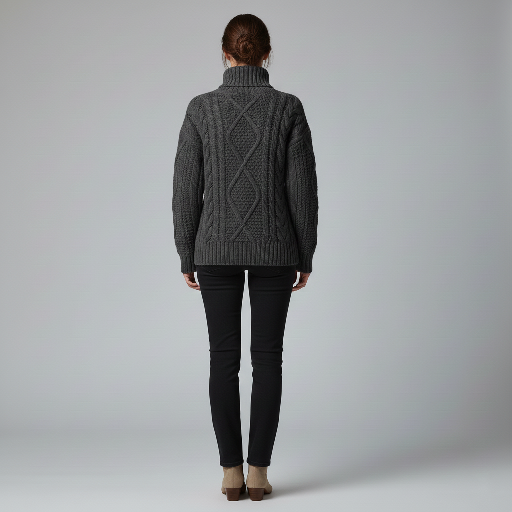 Women's knitted cable sweater with turtleneck