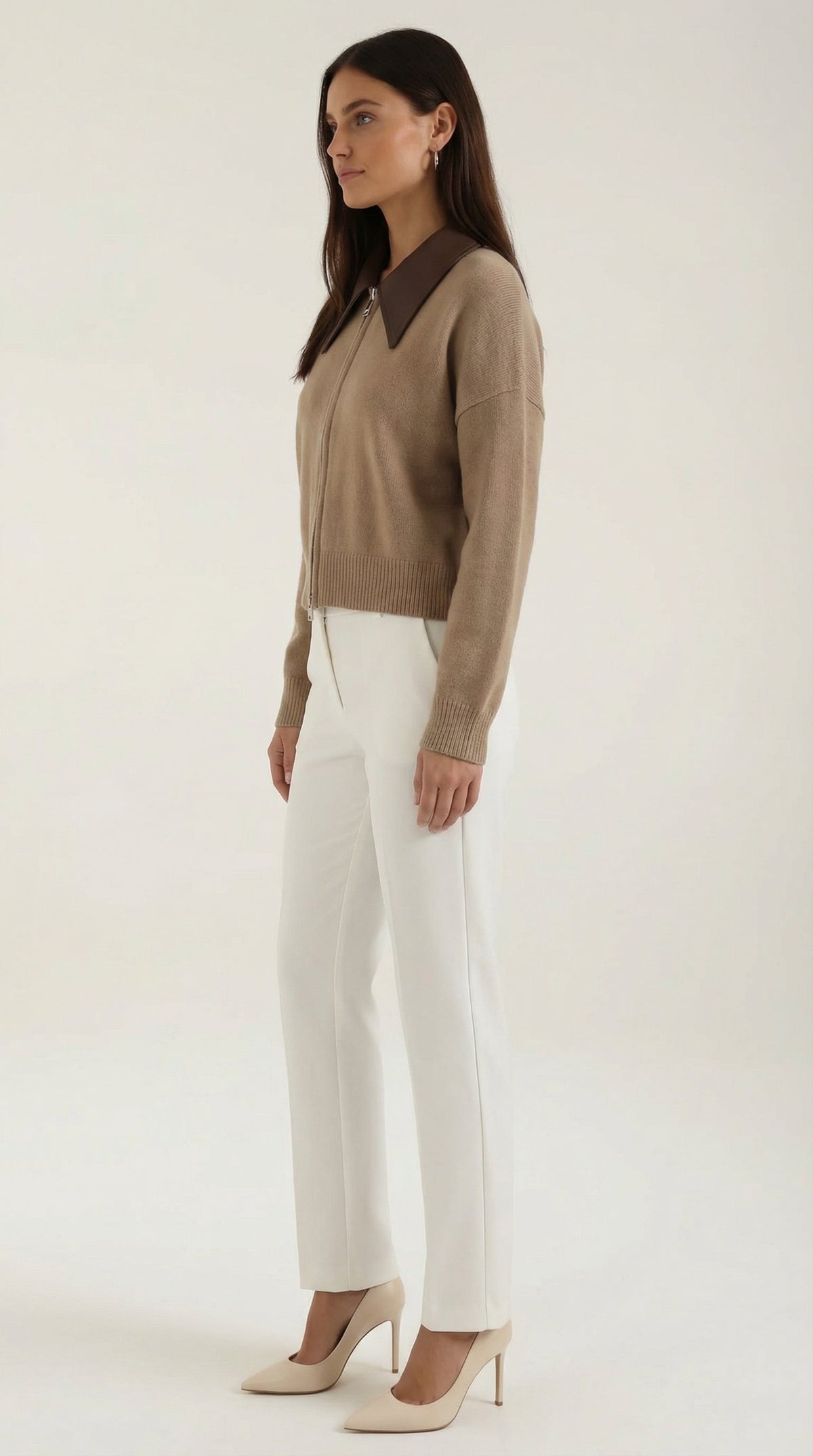 Gilet court zippé col contrasté pour femme