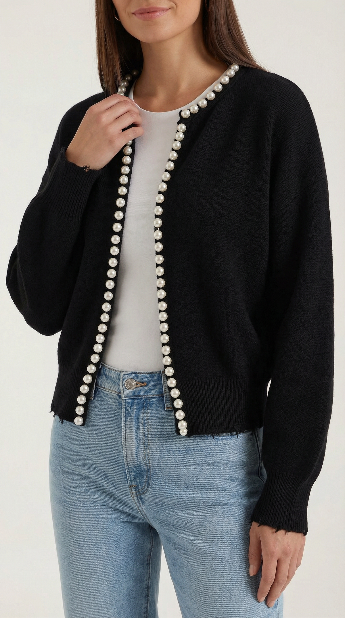 Gilet ouvert bordure perles manches longues pour femme – vue 6