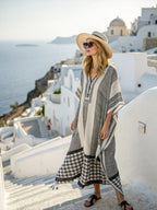 Women's Botanical Print Maxi Caftan with Beaded V-Neckline