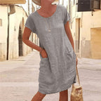 Women's Relaxed Midi Dress in Linen with Side Pockets