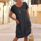 Women's Relaxed Midi Dress in Linen with Side Pockets