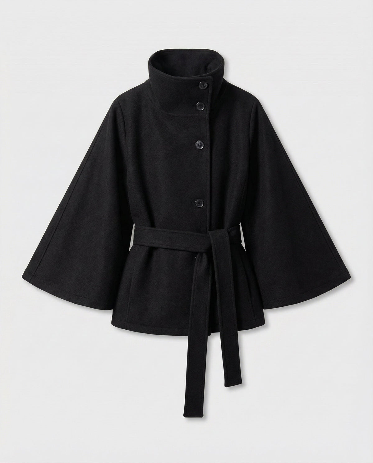 Veste cape col haut à ceinture pour femme – vue 2
